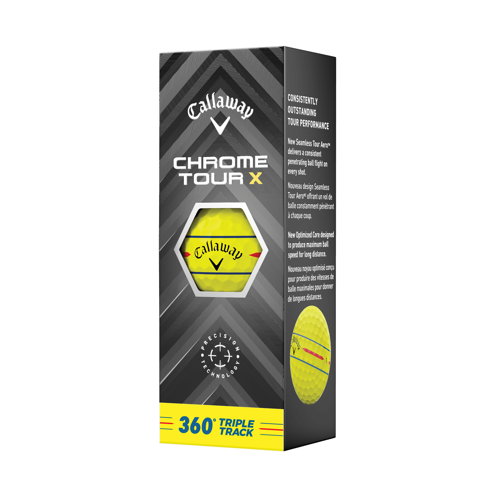 Chrome Tour X 360 Triple Track Yellow Golf Balls - View 4